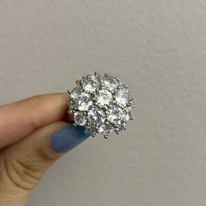Vintage Diamond Cluster Cocktail Ring Sterling Silver S925